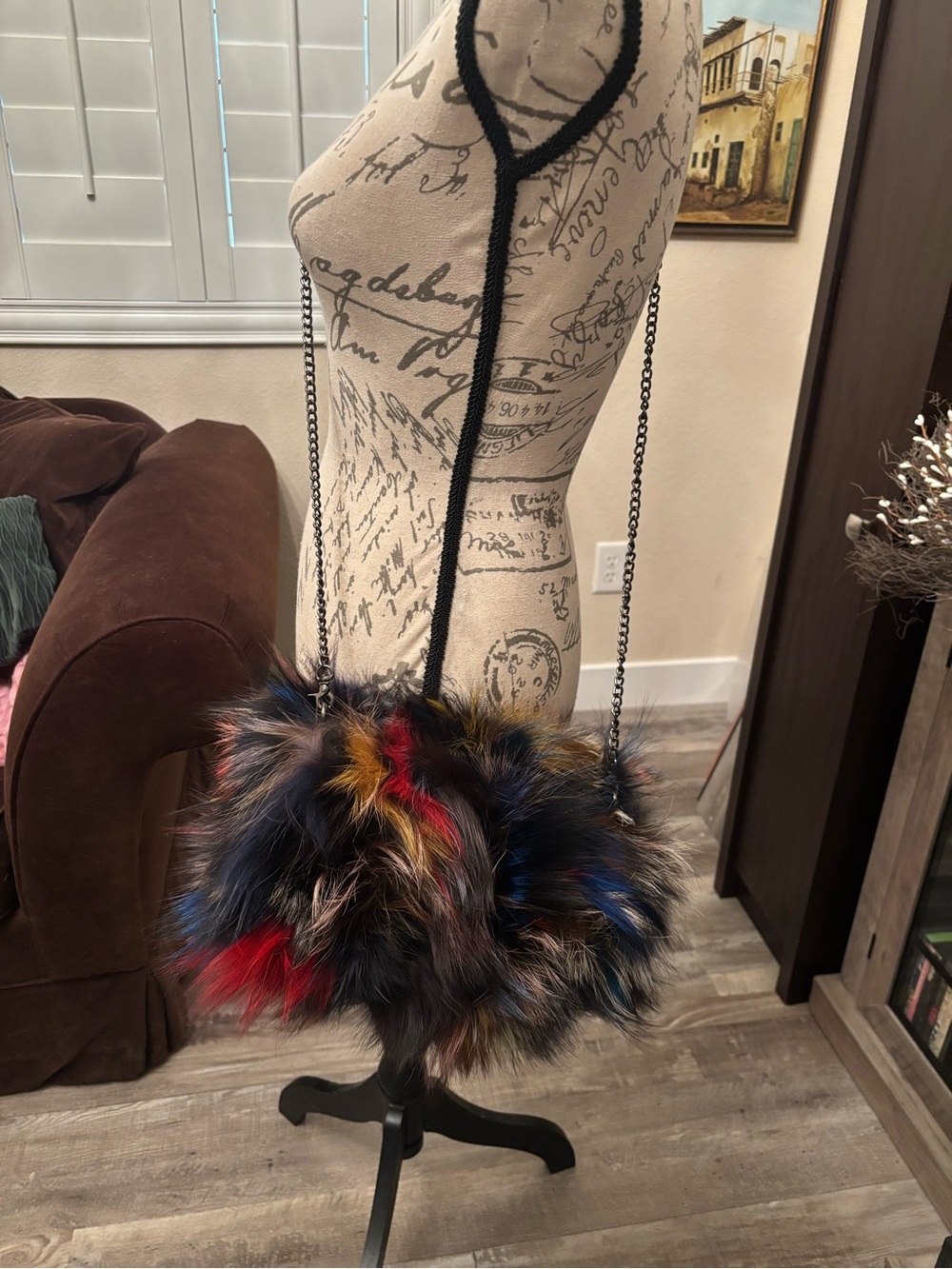 Multicolor Faux Fur Crossbody Bag with Chain Strap